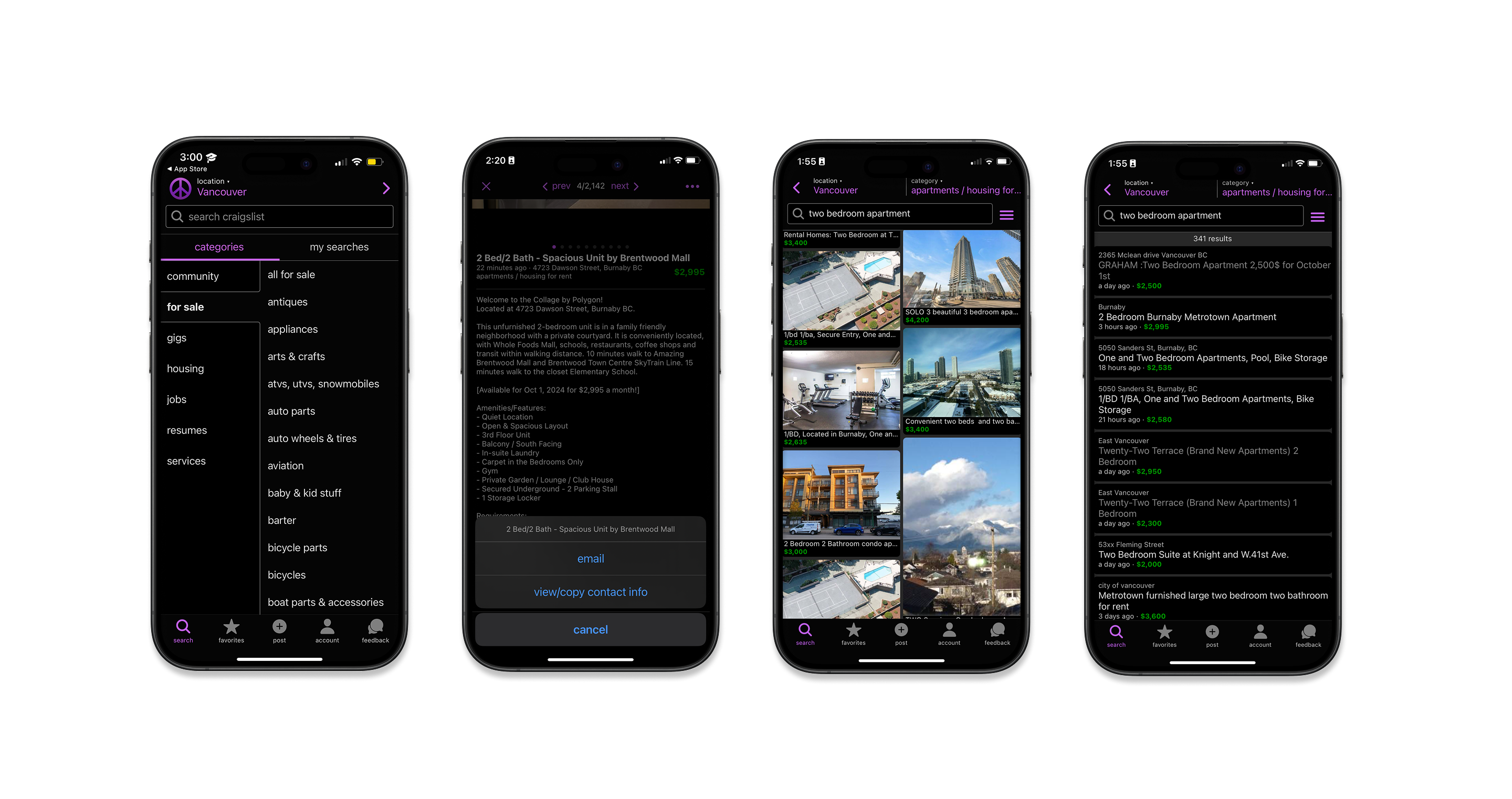 Existing Craigslist app screens